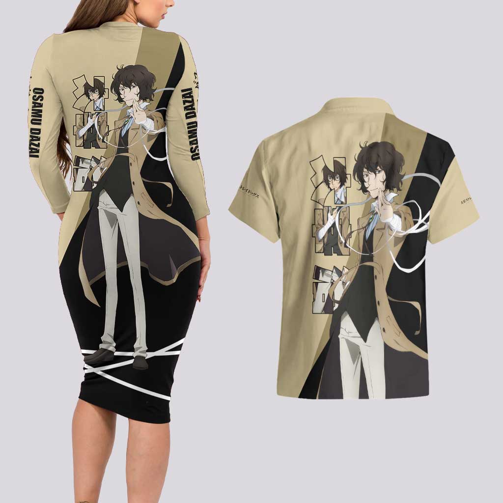 Osamu Dazai Couples Matching Long Sleeve Bodycon Dress and Hawaiian Shirt Anime Style
