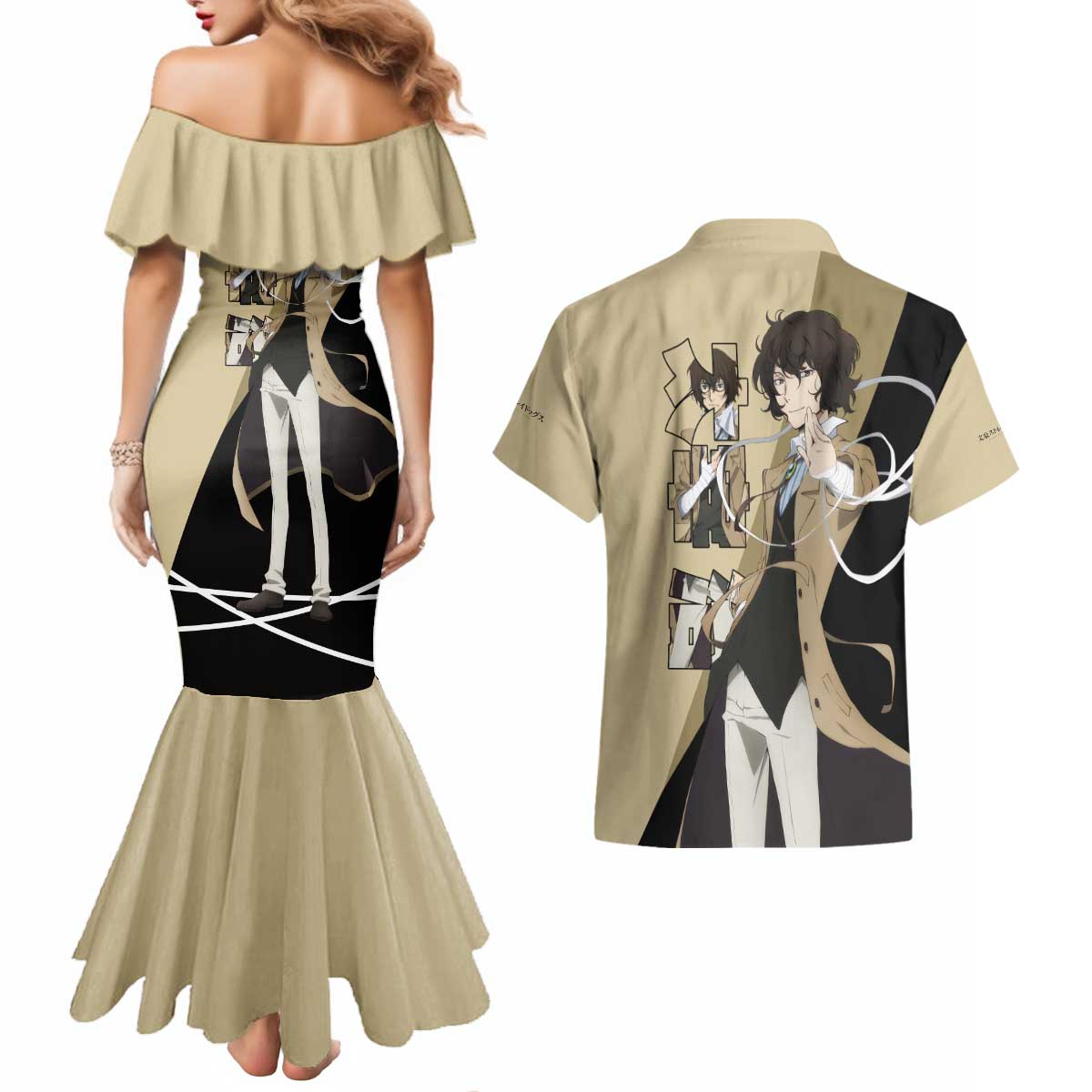 Osamu Dazai Couples Matching Mermaid Dress and Hawaiian Shirt Anime Style