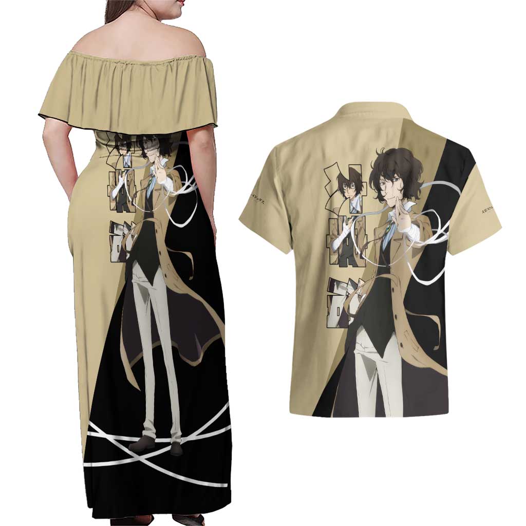 Osamu Dazai Couples Matching Off Shoulder Maxi Dress and Hawaiian Shirt Anime Style