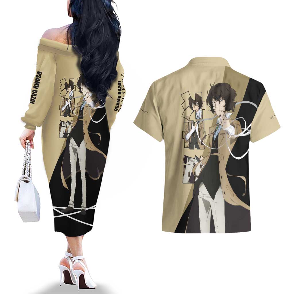 Osamu Dazai Couples Matching Off The Shoulder Long Sleeve Dress and Hawaiian Shirt Anime Style