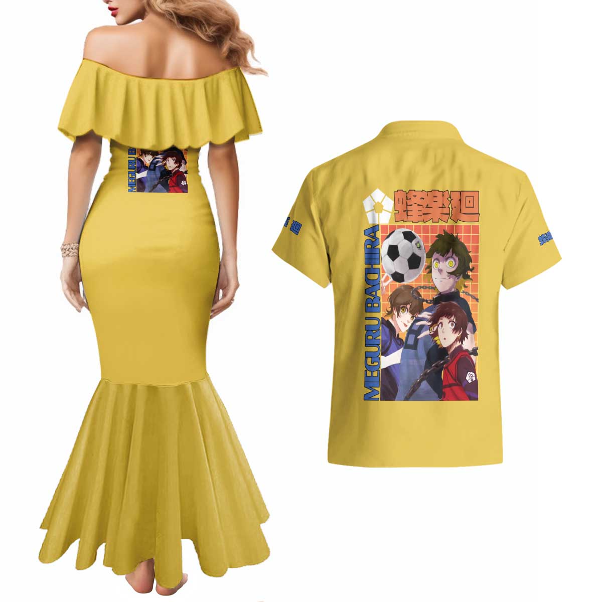 Meguru Bachira Blue Lock Couples Matching Mermaid Dress and Hawaiian Shirt Japan Anime Style TS04