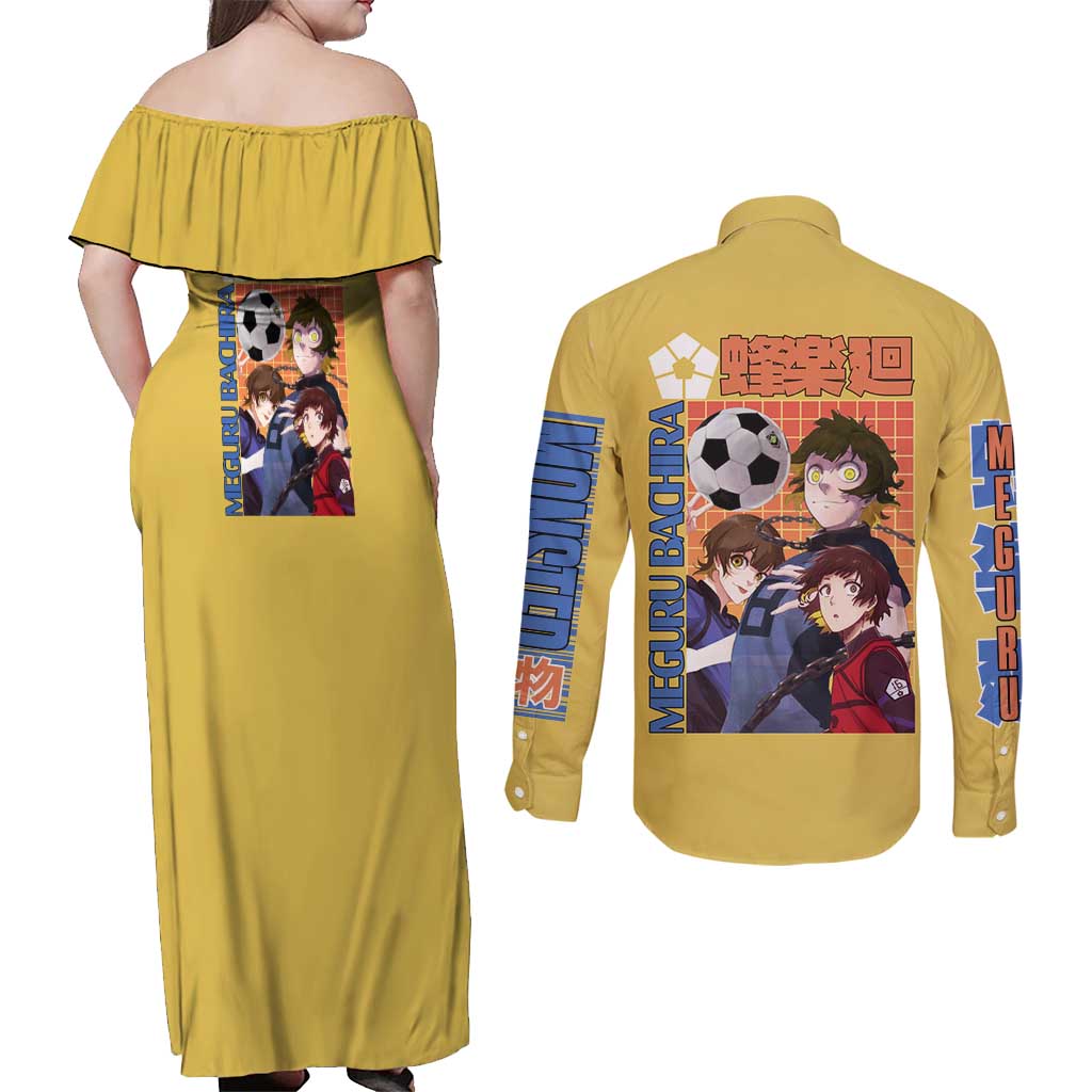 Meguru Bachira Blue Lock Couples Matching Off Shoulder Maxi Dress and Long Sleeve Button Shirt Japan Anime Style TS04