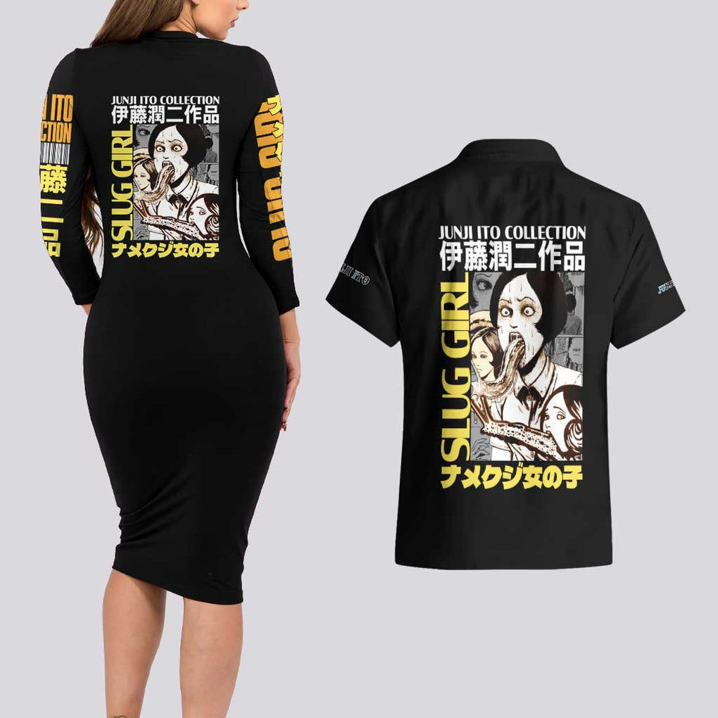 Slug Girl Junji Ito Collection Couples Matching Long Sleeve Bodycon Dress and Hawaiian Shirt Anime Style