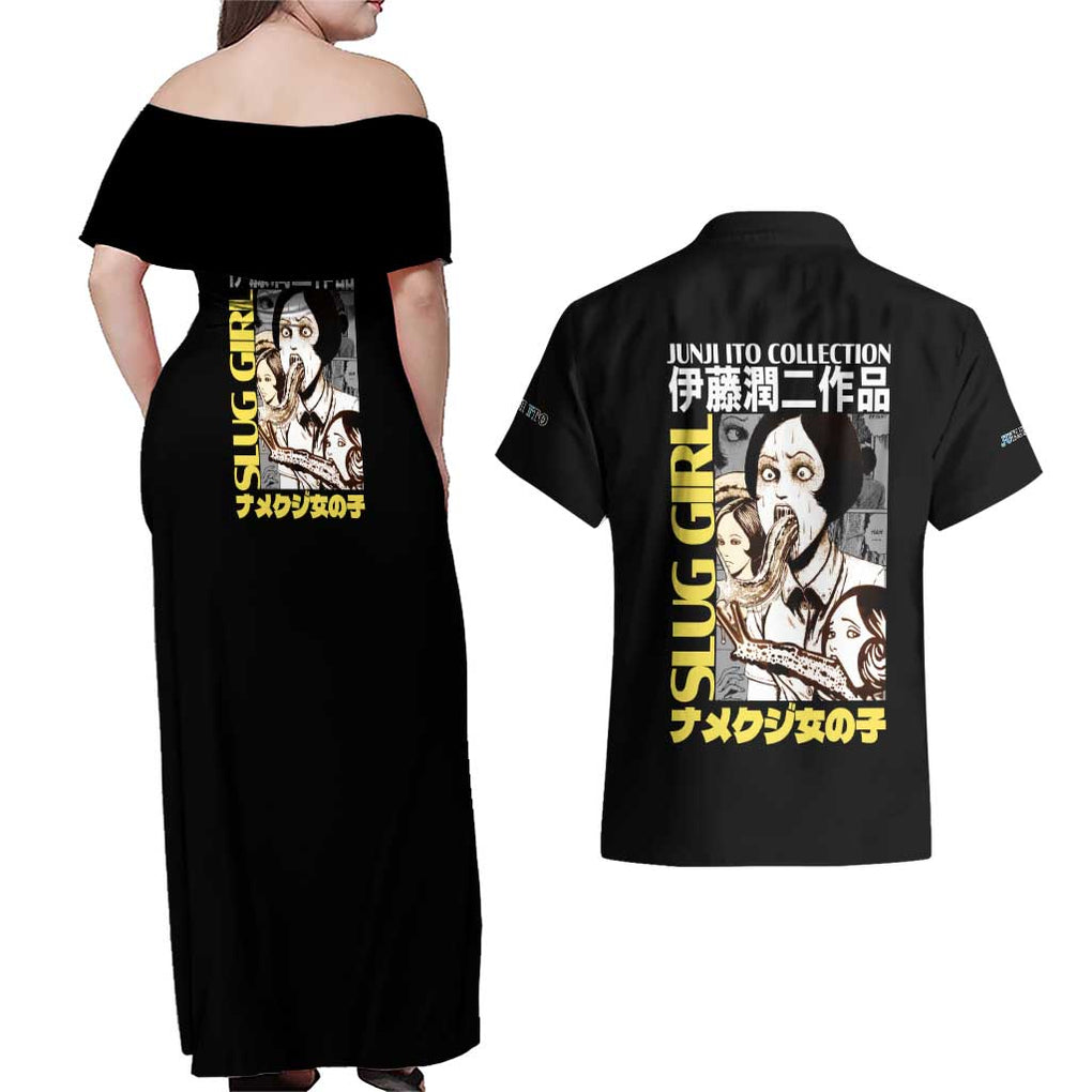 Slug Girl Junji Ito Collection Couples Matching Off Shoulder Maxi Dress and Hawaiian Shirt Anime Style