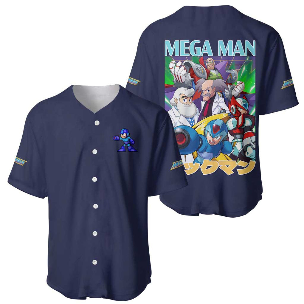 Mega Man Baseball Jersey Anime Style