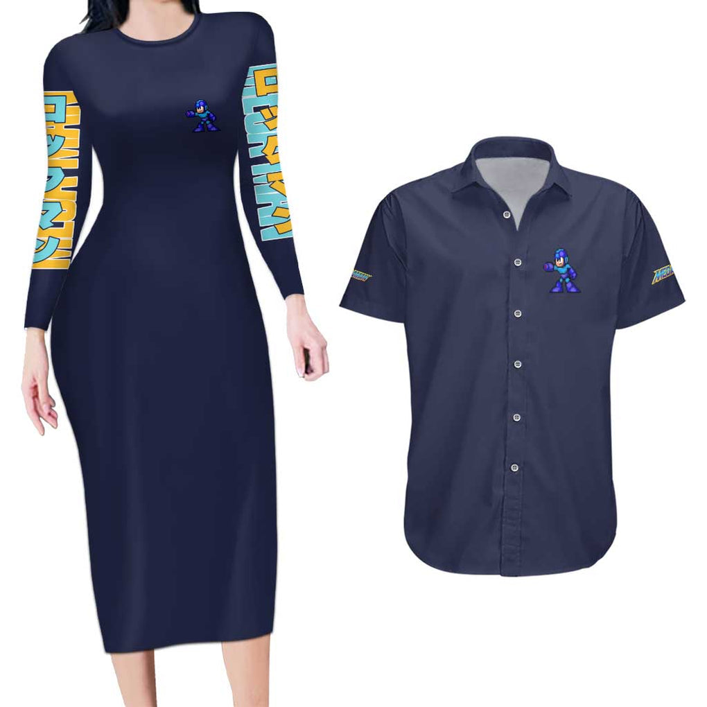 Mega Man Couples Matching Long Sleeve Bodycon Dress and Hawaiian Shirt Anime Style