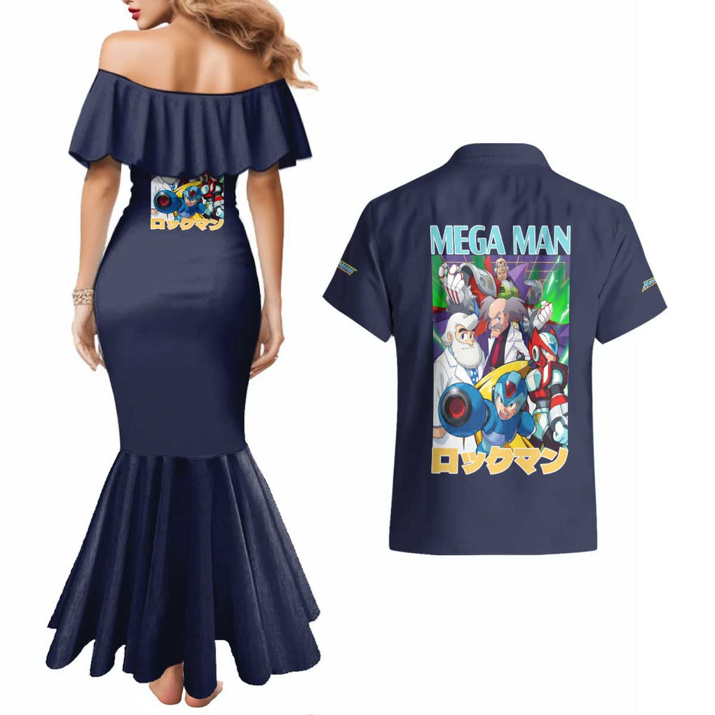 Mega Man Couples Matching Mermaid Dress and Hawaiian Shirt Anime Style
