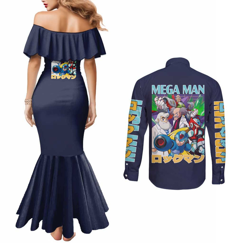 Mega Man Couples Matching Mermaid Dress and Long Sleeve Button Shirt Anime Style