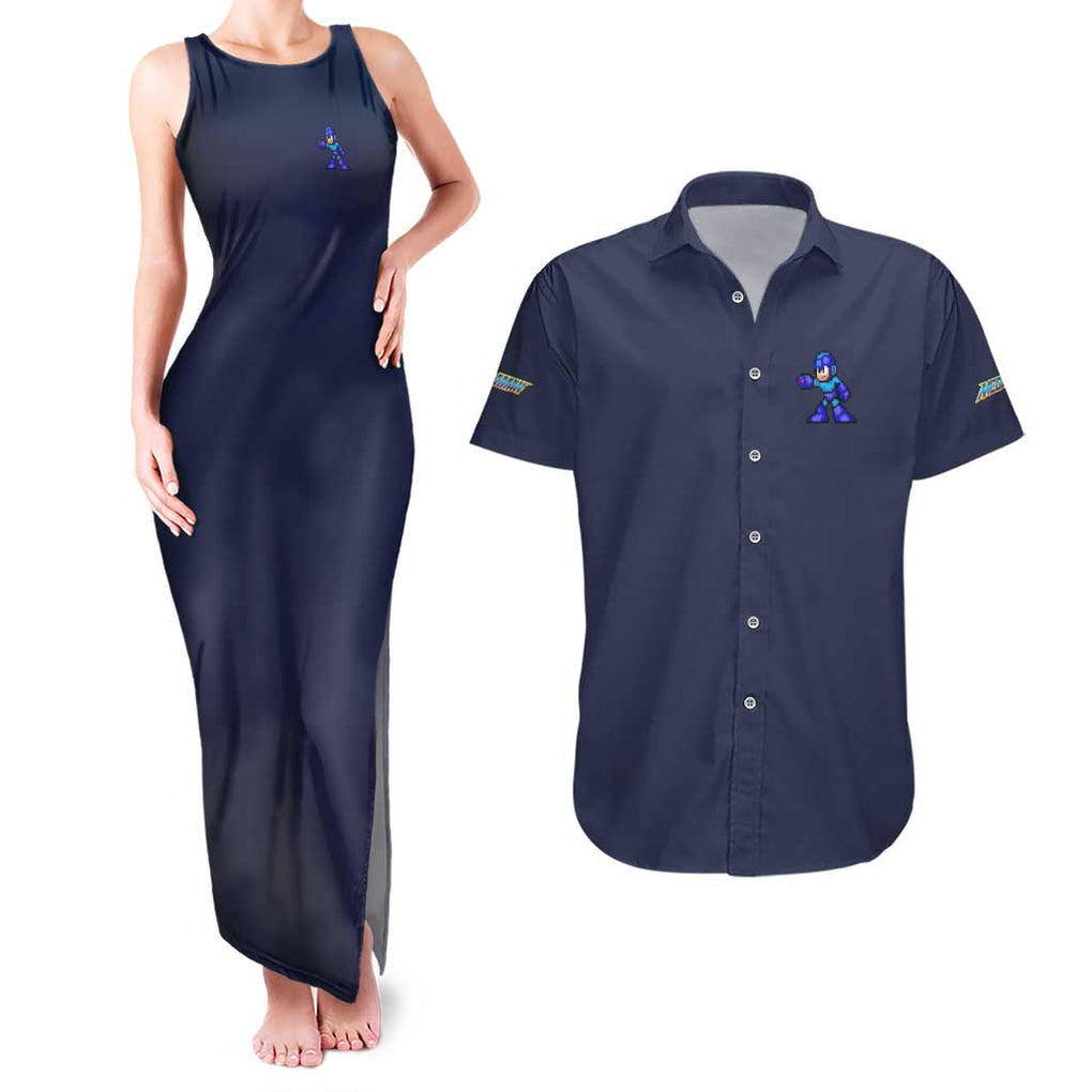 Mega Man Couples Matching Tank Maxi Dress and Hawaiian Shirt Anime Style