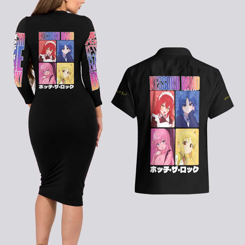 Kessoku Band Bocchi the Rock Couples Matching Long Sleeve Bodycon Dress and Hawaiian Shirt Anime Style