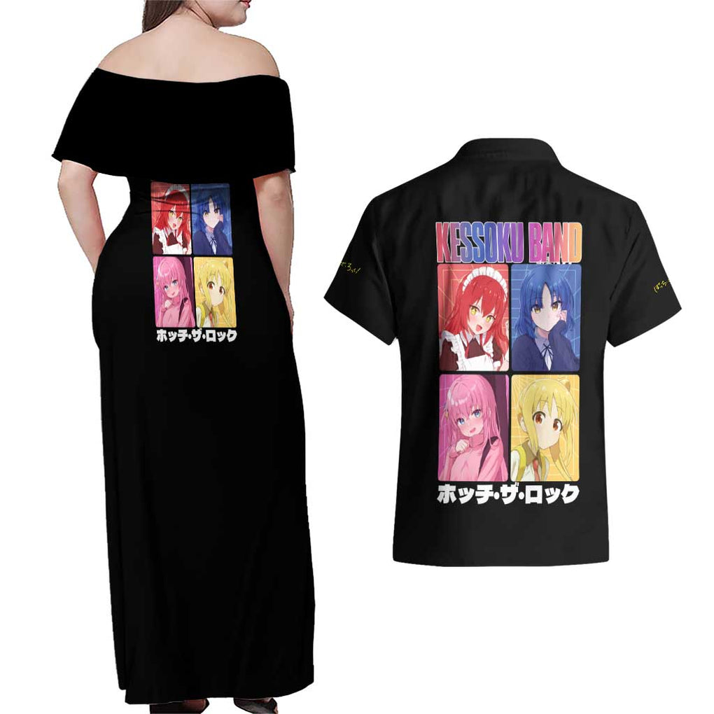 Kessoku Band Bocchi the Rock Couples Matching Off Shoulder Maxi Dress and Hawaiian Shirt Anime Style
