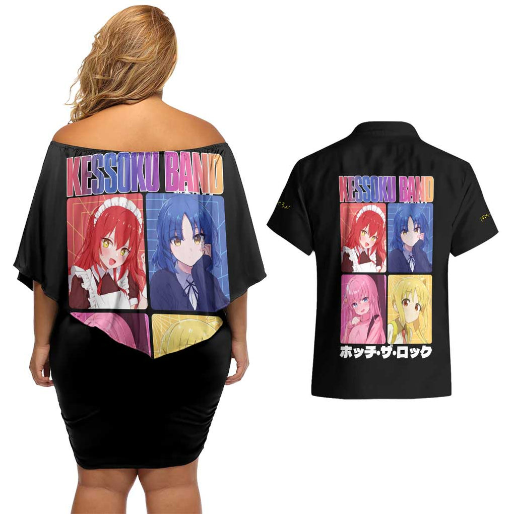 Kessoku Band Bocchi the Rock Couples Matching Off Shoulder Short Dress and Hawaiian Shirt Anime Style