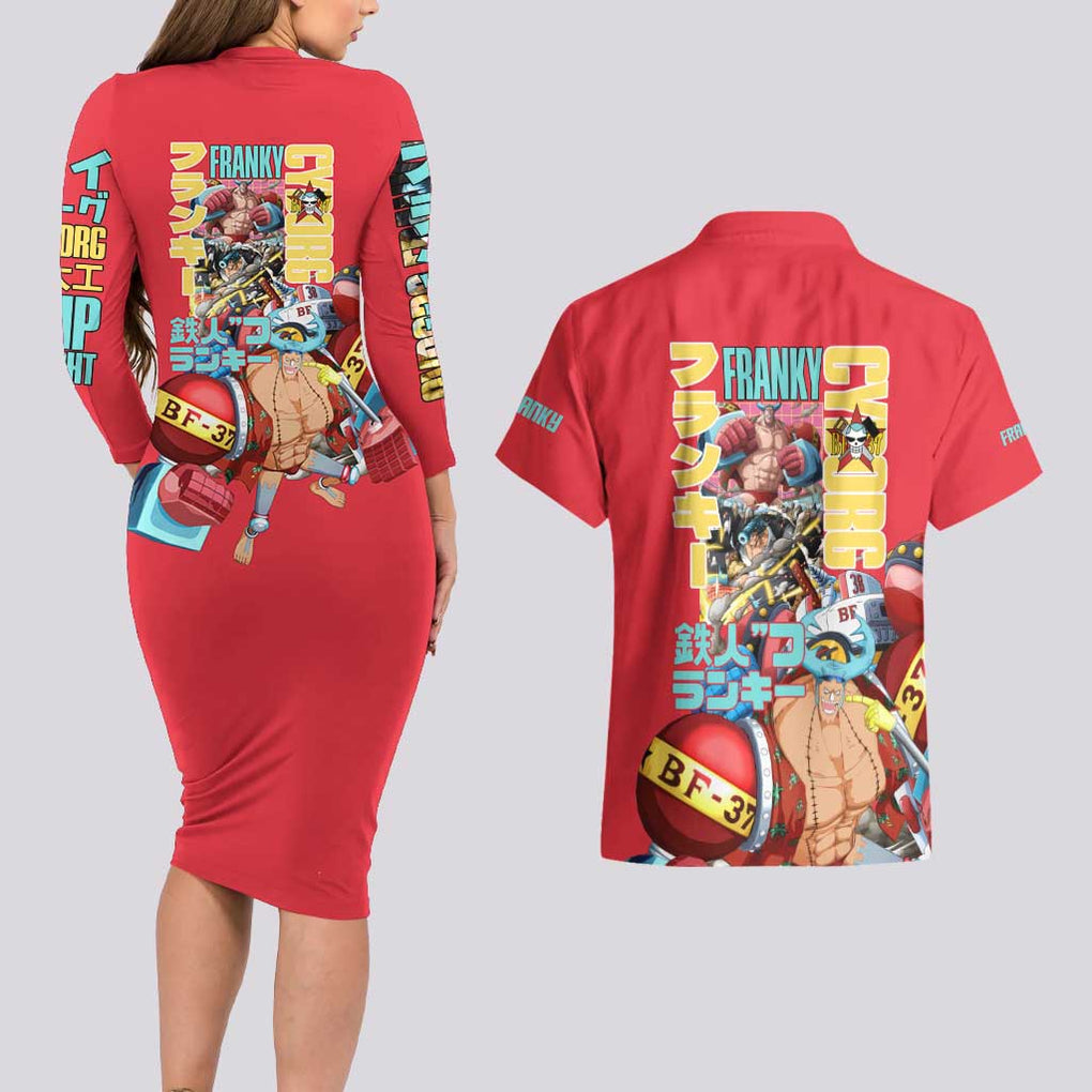 Franky V2 One Piece Couples Matching Long Sleeve Bodycon Dress and Hawaiian Shirt Anime Style