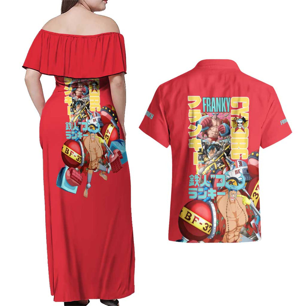 Franky V2 One Piece Couples Matching Off Shoulder Maxi Dress and Hawaiian Shirt Anime Style