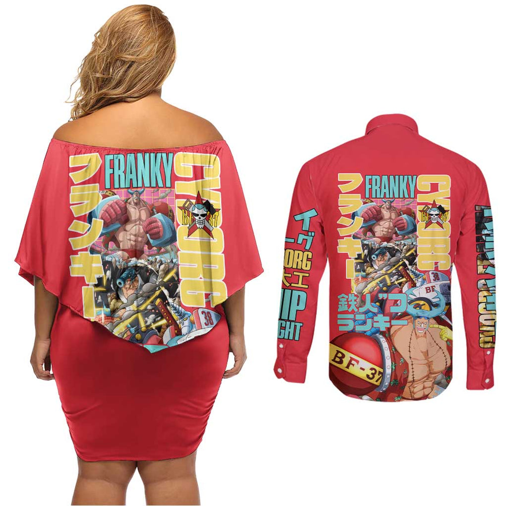 Franky V2 One Piece Couples Matching Off Shoulder Short Dress and Long Sleeve Button Shirt Anime Style
