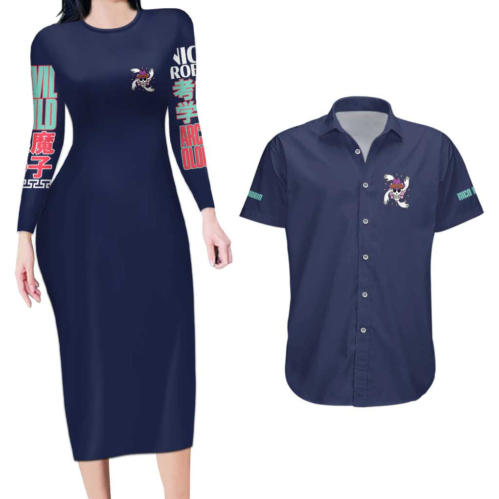 Nico Robin V2 One Piece Couples Matching Long Sleeve Bodycon Dress and Hawaiian Shirt Anime Style