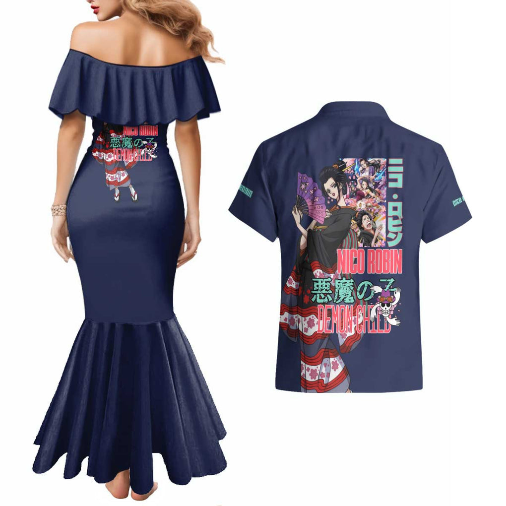 Nico Robin V2 One Piece Couples Matching Mermaid Dress and Hawaiian Shirt Anime Style