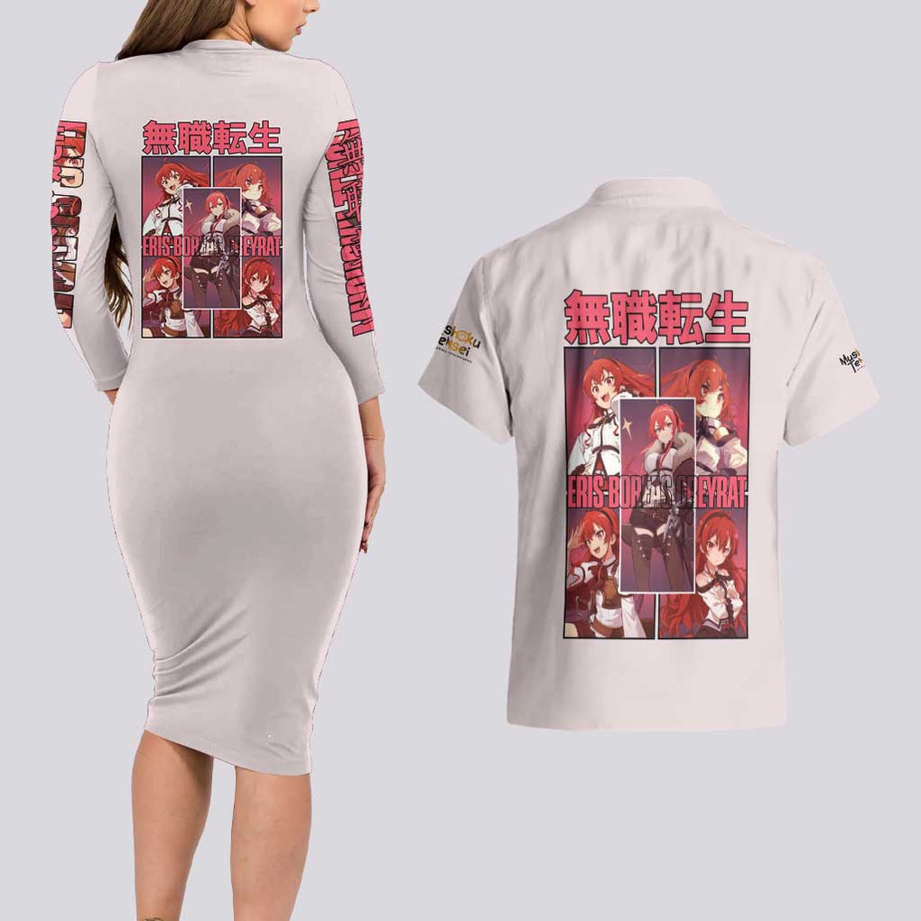 Eris Boreas Greyrat Mushoku Tensei Couples Matching Long Sleeve Bodycon Dress and Hawaiian Shirt Anime Style