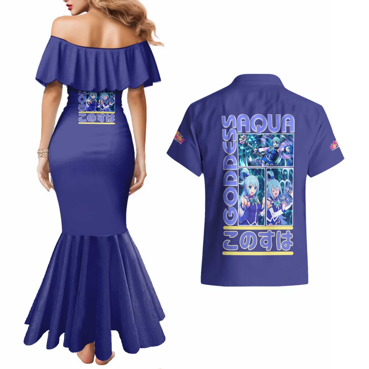 Aqua Konosuba Streetwear Couples Matching Mermaid Dress and Hawaiian Shirt Anime Style - The Mazicc