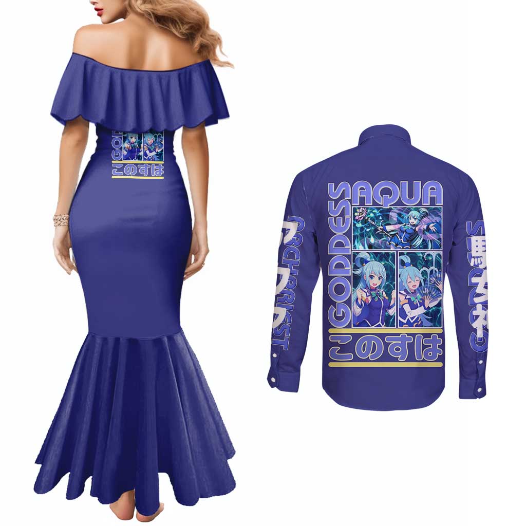 Aqua Konosuba Streetwear Couples Matching Mermaid Dress and Long Sleeve Button Shirt Anime Style - The Mazicc