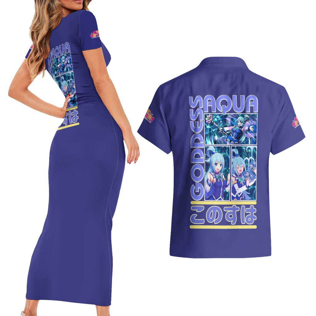 Aqua Konosuba Streetwear Couples Matching Short Sleeve Bodycon Dress and Hawaiian Shirt Anime Style - The Mazicc