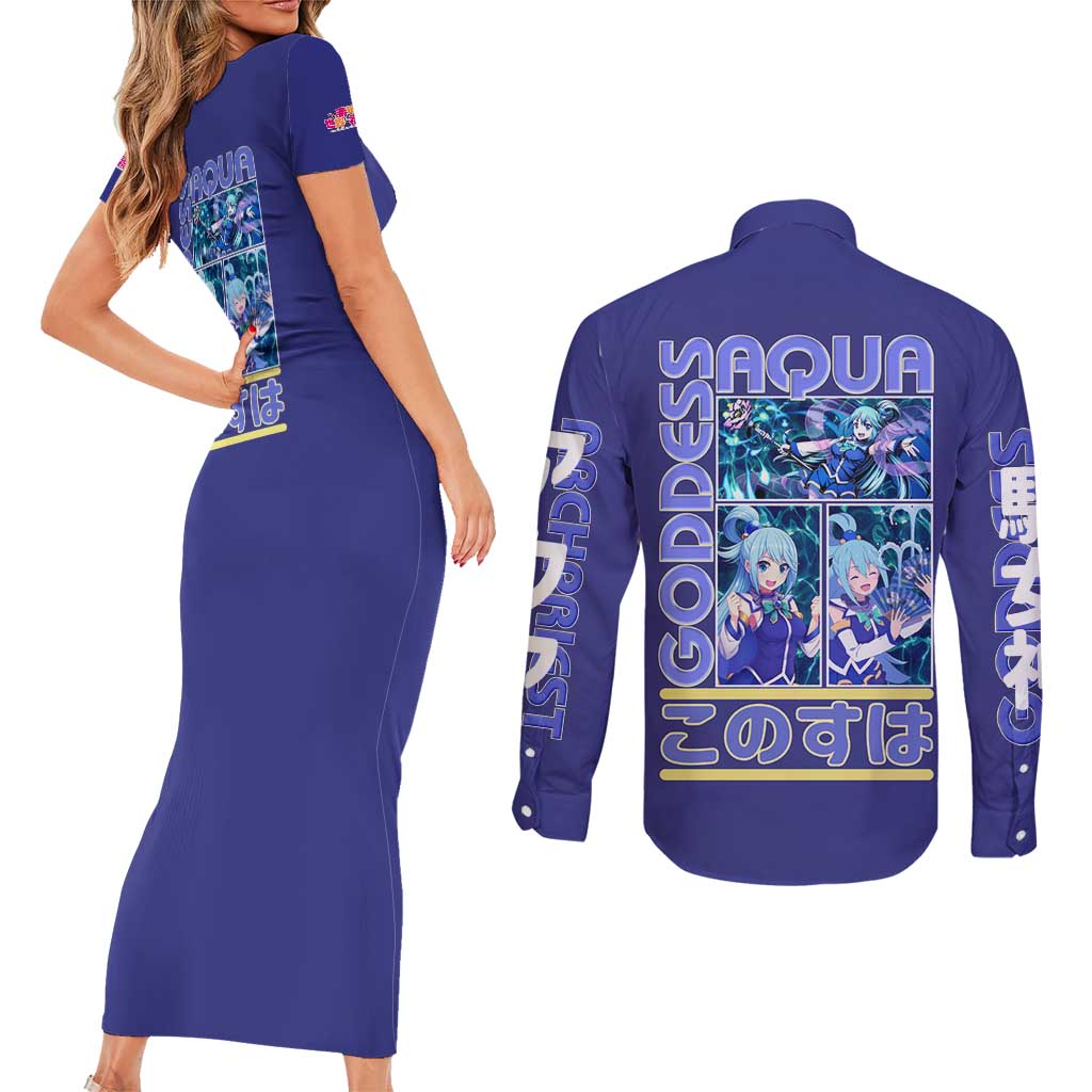 Aqua Konosuba Streetwear Couples Matching Short Sleeve Bodycon Dress and Long Sleeve Button Shirt Anime Style - The Mazicc
