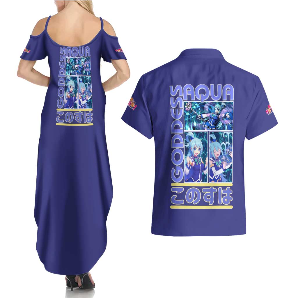 Aqua Konosuba Streetwear Couples Matching Summer Maxi Dress and Hawaiian Shirt Anime Style - The Mazicc