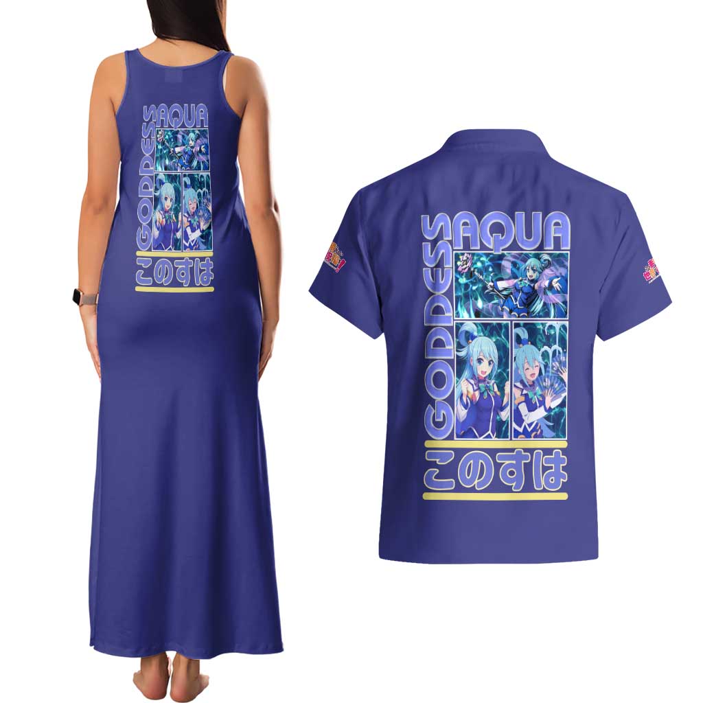 Aqua Konosuba Streetwear Couples Matching Tank Maxi Dress and Hawaiian Shirt Anime Style - The Mazicc