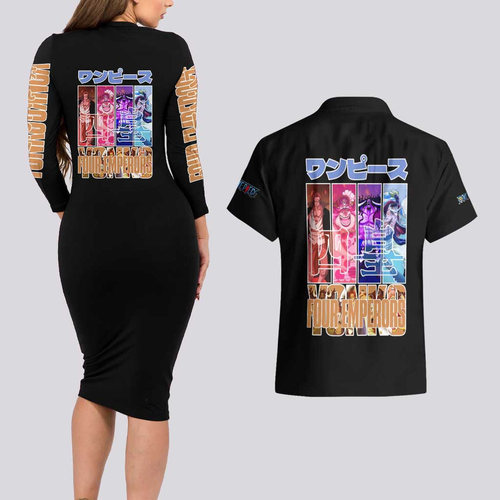 Old Generation Yonko One Piece Couples Matching Long Sleeve Bodycon Dress and Hawaiian Shirt Anime Style