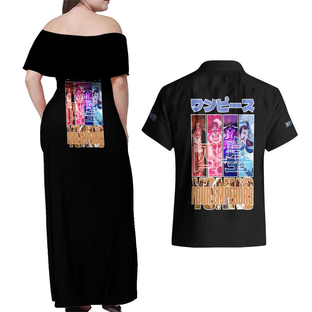 Old Generation Yonko One Piece Couples Matching Off Shoulder Maxi Dress and Hawaiian Shirt Anime Style