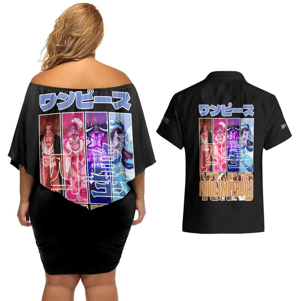 Old Generation Yonko One Piece Couples Matching Off Shoulder Short Dress and Hawaiian Shirt Anime Style