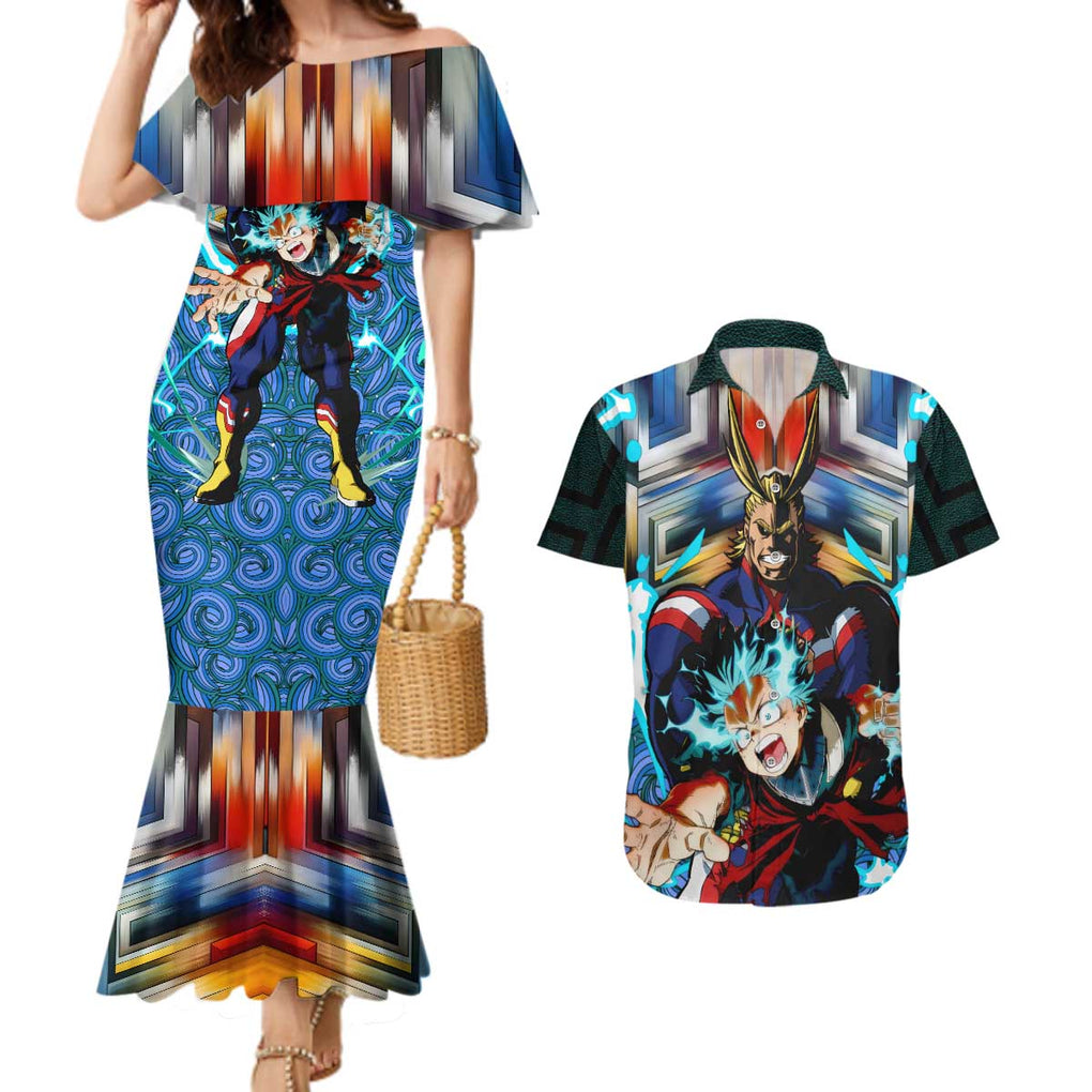 Trippy Deku x All Might My Hero Academia Couples Matching Mermaid Dress and Hawaiian Shirt Trippy Style