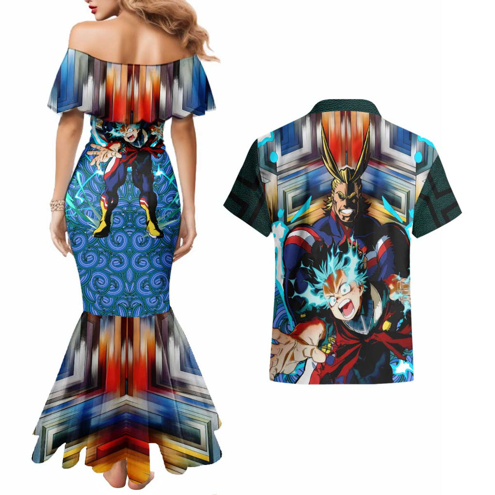 Trippy Deku x All Might My Hero Academia Couples Matching Mermaid Dress and Hawaiian Shirt Trippy Style
