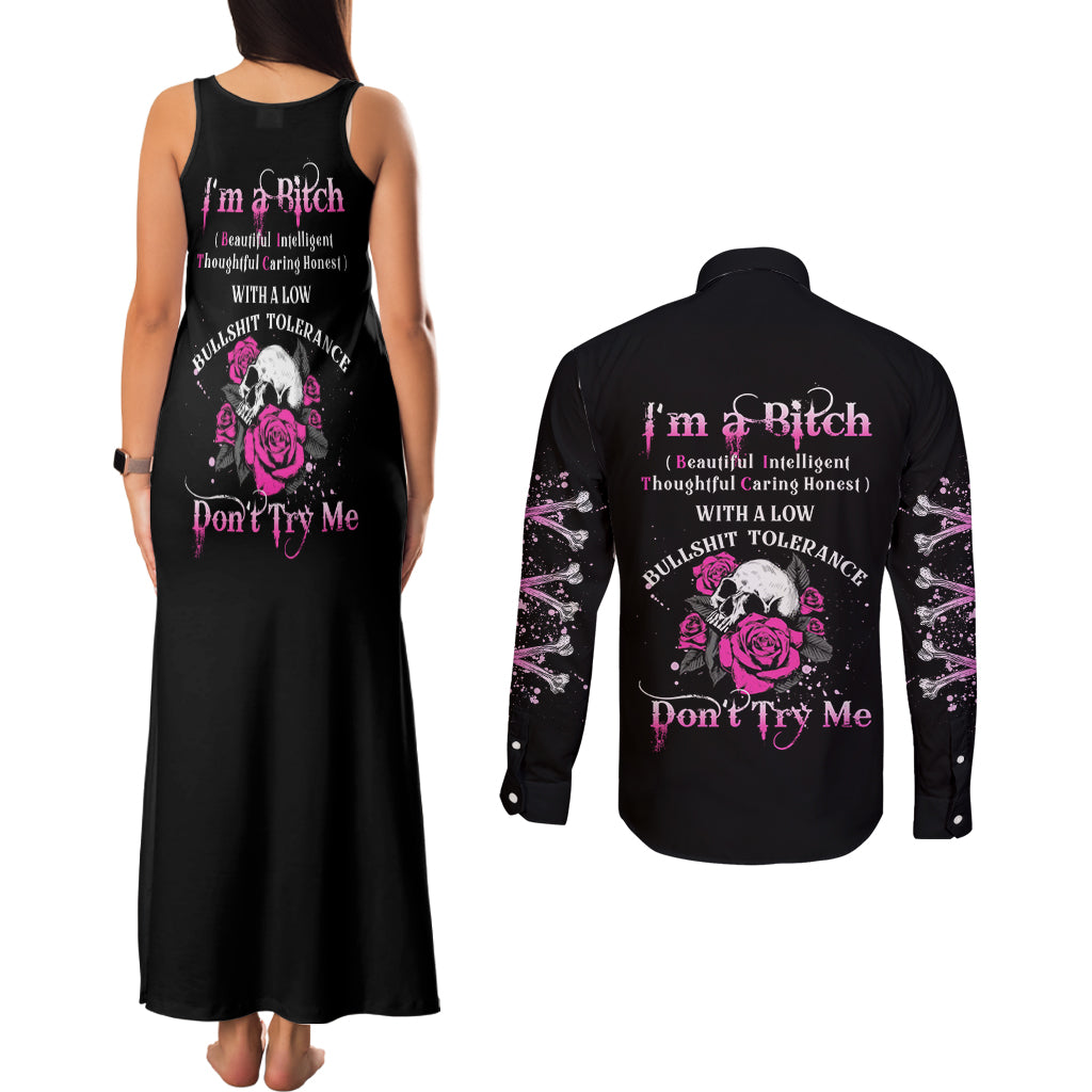 im-a-b-dont-try-me-rose-skull-couples-matching-tank-maxi-dress-and-long-sleeve-button-shirt
