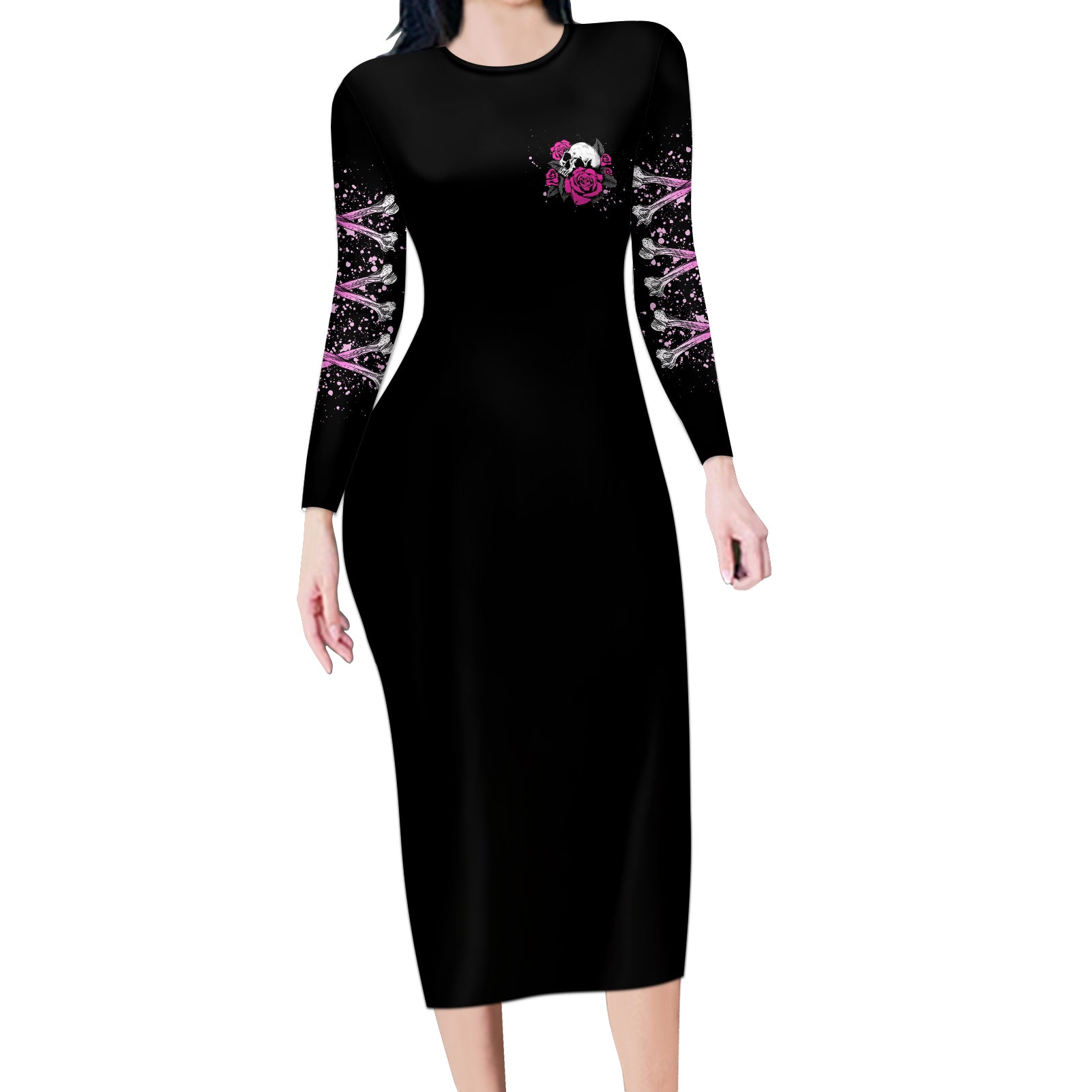 im-a-b-dont-try-me-rose-skull-long-sleeve-bodycon-dress