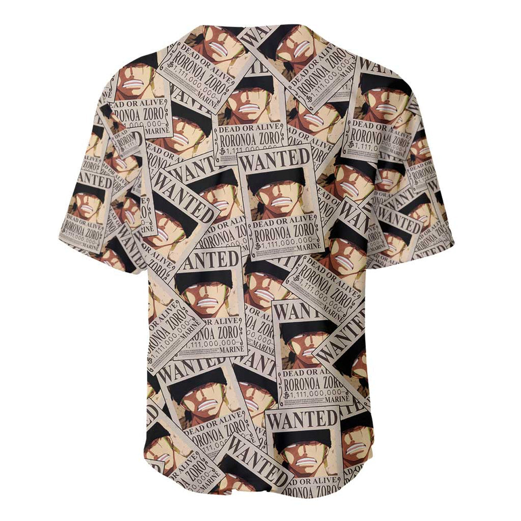 Roronoa Zoro Wanted - One Piece Baseball Jersey Anime Style