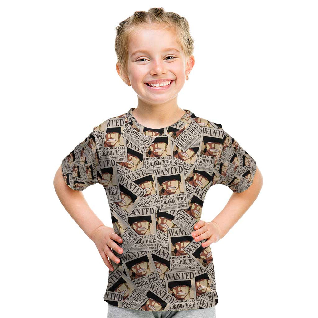 Roronoa Zoro Wanted - One Piece Kid T Shirt Anime Style