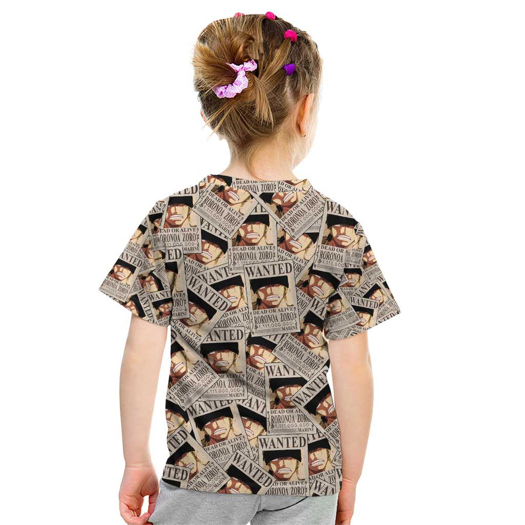 Roronoa Zoro Wanted - One Piece Kid T Shirt Anime Style