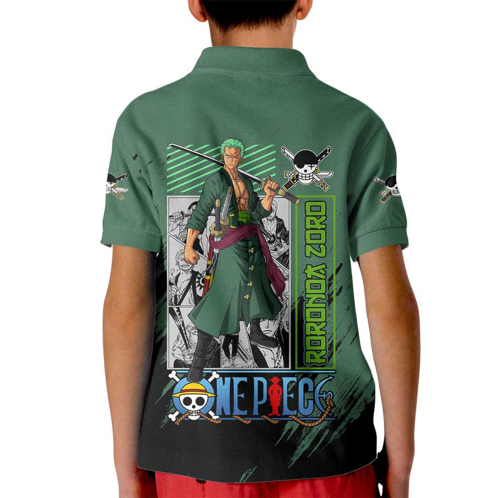 Roronoa Zoro Mix Manga - One Piece Kid Polo Shirt Anime Style