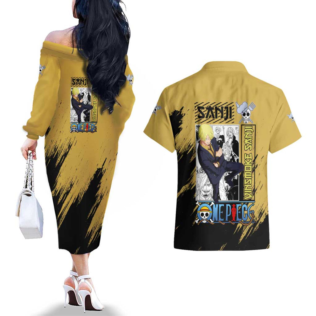 Sanji Mix Manga - One Piece Couples Matching Off The Shoulder Long Sleeve Dress and Hawaiian Shirt Anime Style