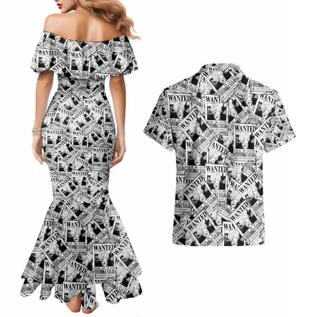 Sanji Wanted - One Piece Couples Matching Mermaid Dress and Hawaiian Shirt Anime Style