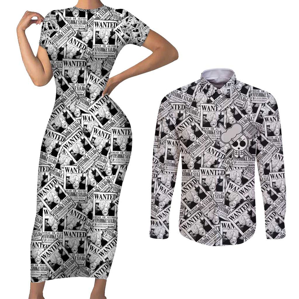 Sanji Wanted - One Piece Couples Matching Short Sleeve Bodycon Dress and Long Sleeve Button Shirt Anime Style