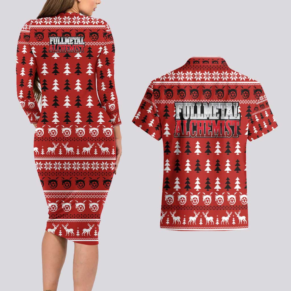 Fullmetal Alchemist - Fullmetal Alchemist Couples Matching Long Sleeve Bodycon Dress and Hawaiian Shirt Anime Mix Christmas Style