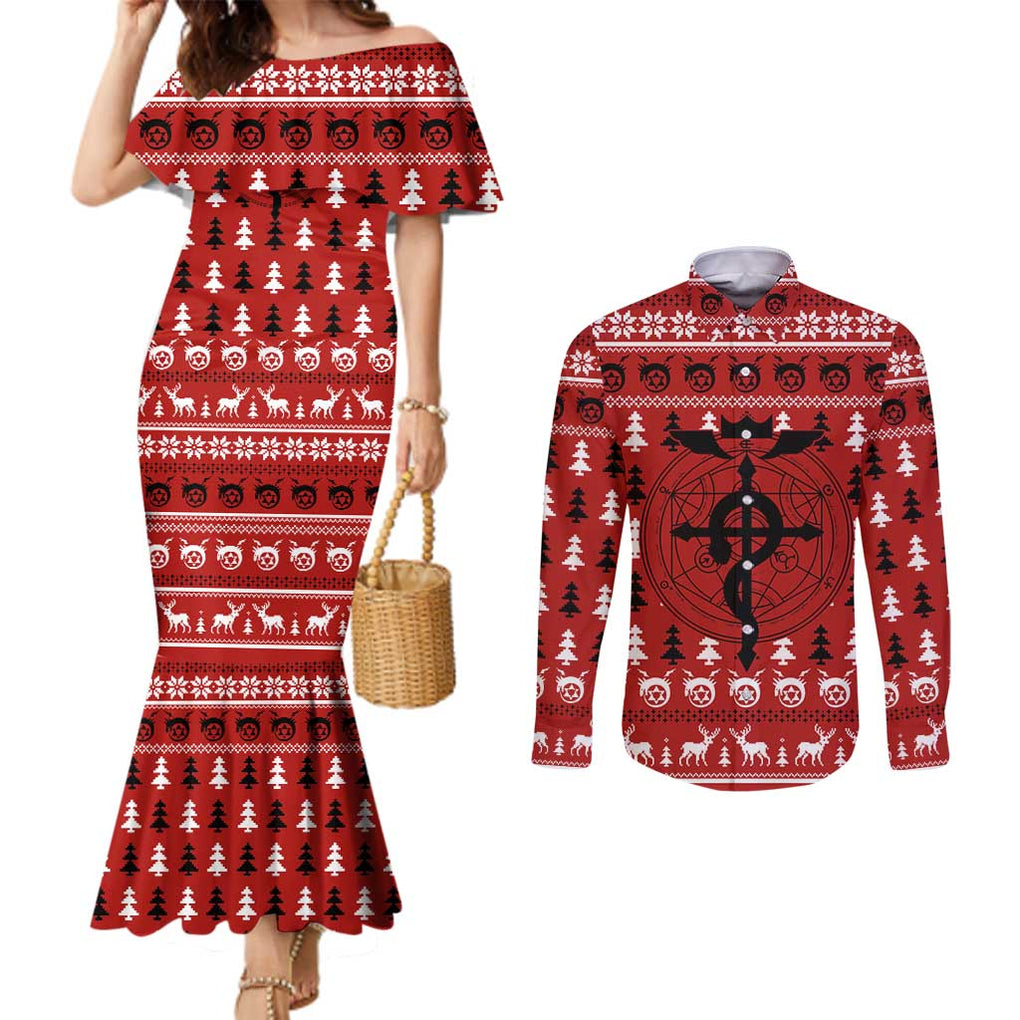 Fullmetal Alchemist - Fullmetal Alchemist Couples Matching Mermaid Dress and Long Sleeve Button Shirt Anime Mix Christmas Style