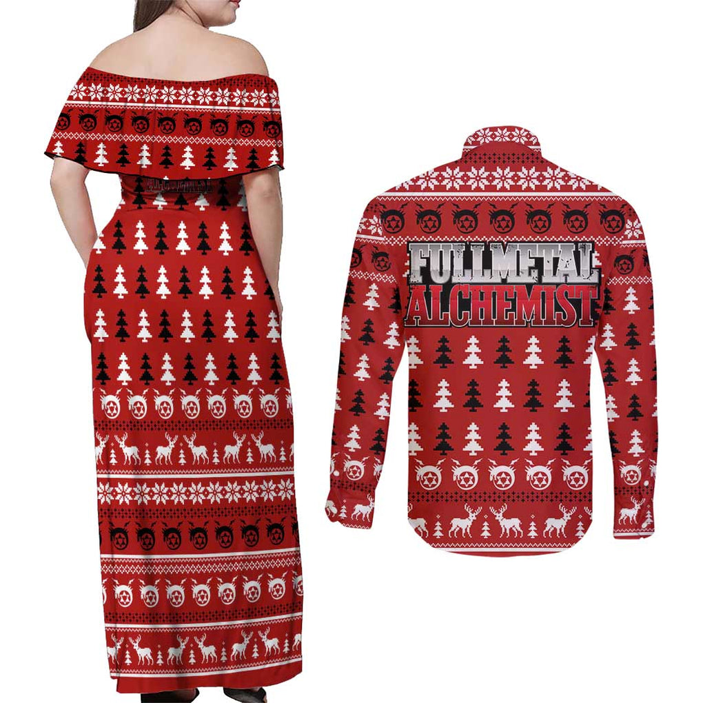 Fullmetal Alchemist - Fullmetal Alchemist Couples Matching Off Shoulder Maxi Dress and Long Sleeve Button Shirt Anime Mix Christmas Style