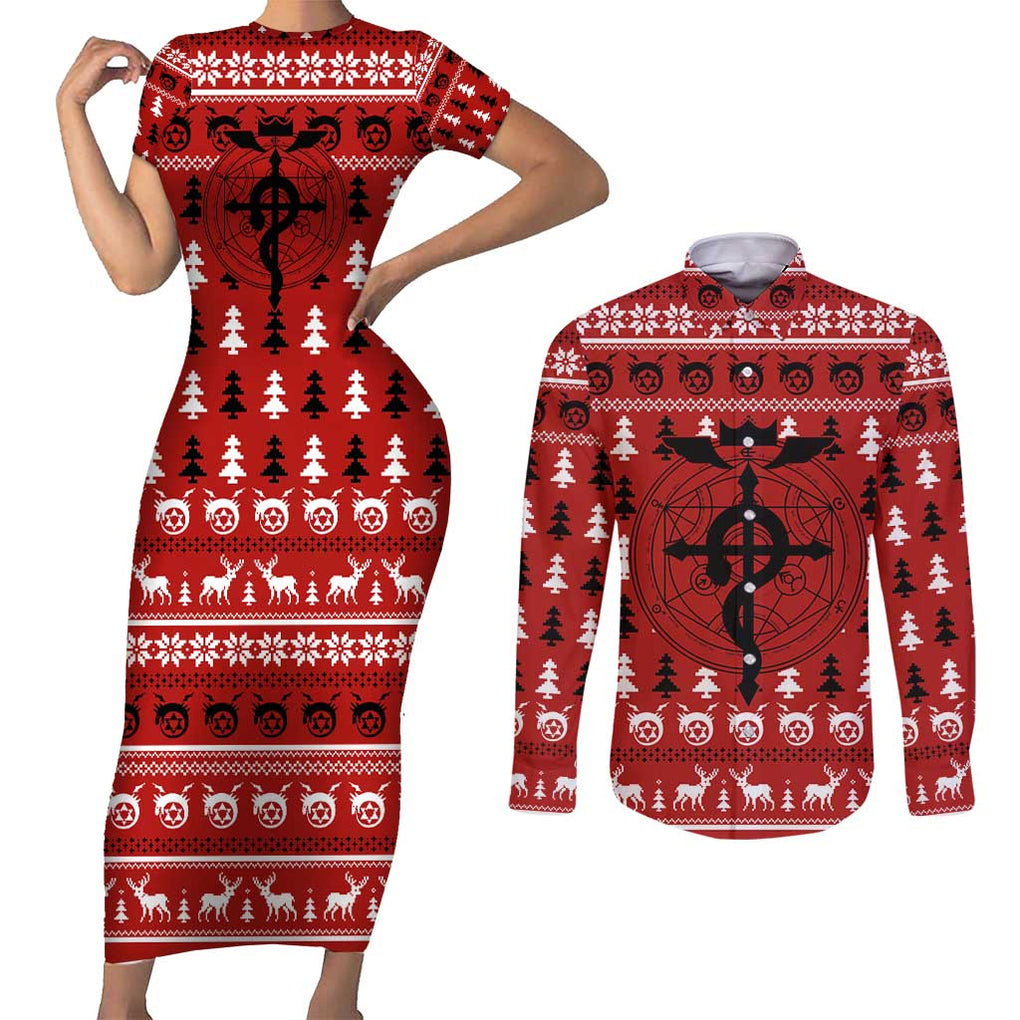 Fullmetal Alchemist - Fullmetal Alchemist Couples Matching Short Sleeve Bodycon Dress and Long Sleeve Button Shirt Anime Mix Christmas Style