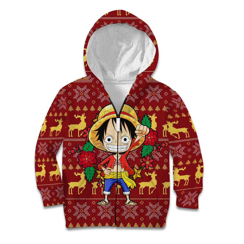Luffy - One Piece Kid Hoodie Anime Mix Christmas Style