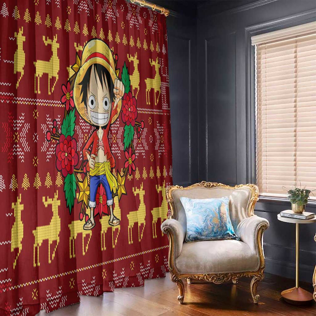 Luffy - One Piece Window Curtain Anime Mix Christmas Style