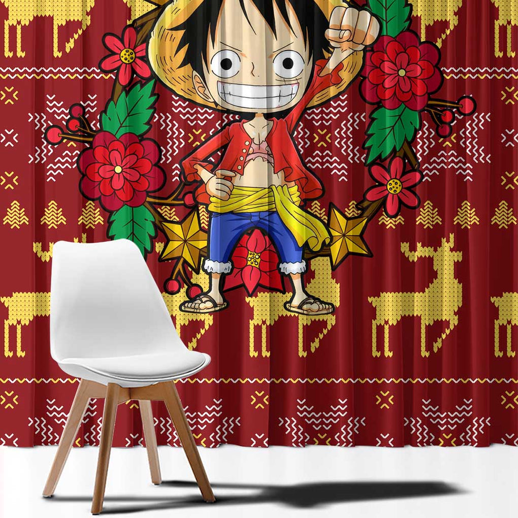 Luffy - One Piece Window Curtain Anime Mix Christmas Style