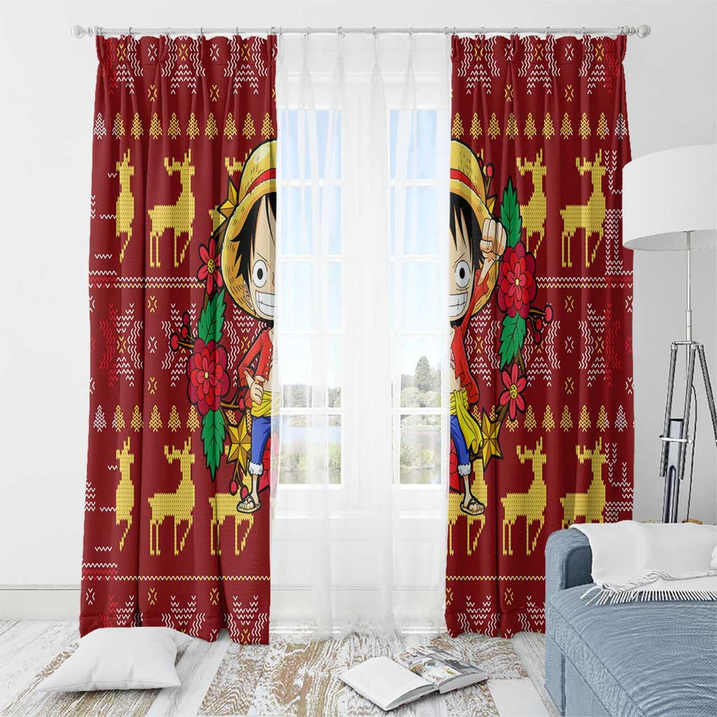 Luffy - One Piece Window Curtain Anime Mix Christmas Style